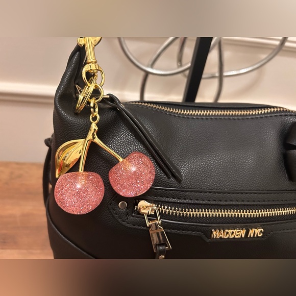 Steve Madden Black Shoulder Bag with Gold Accents and Bag Charms - Picture 6 of 11